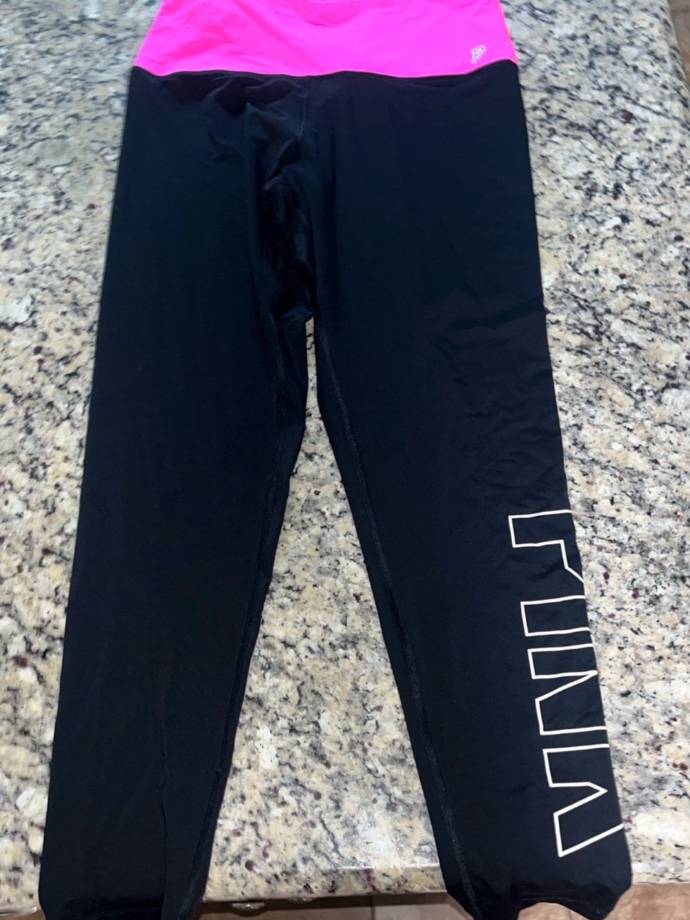 PINK Victoria's Secret Hot Pink and Black Performance Leggings